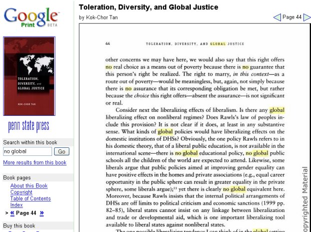 Visualizzazione da parte di Google Print della pagina del libro pi congruente con la ricerca sull'argomento no-global